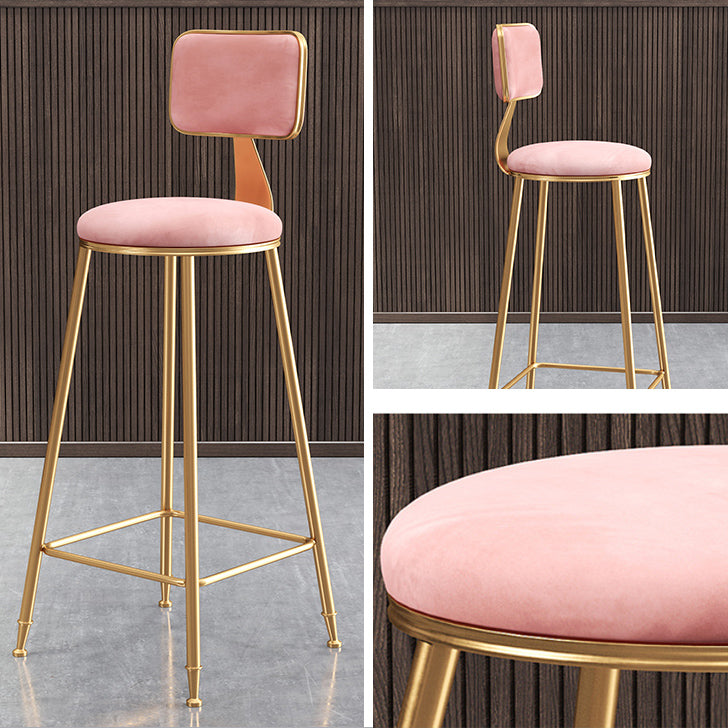 Nordic Backrest Armless Counter Stool Iron Dessert Shop Bar Stool with Pedal and Cushion