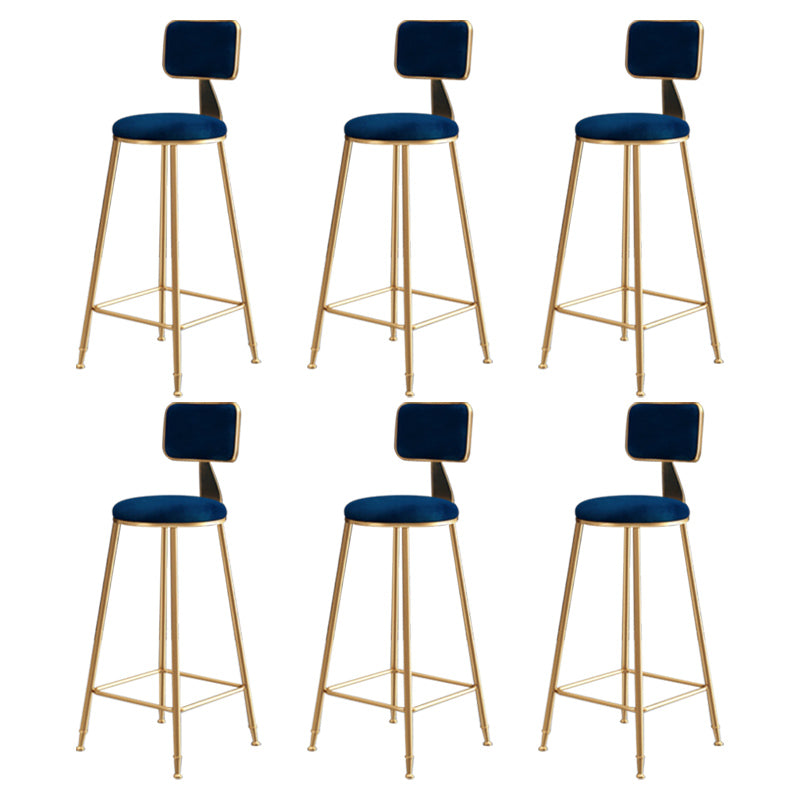 Nordic Backrest Armless Counter Stool Iron Dessert Shop Bar Stool with Pedal and Cushion