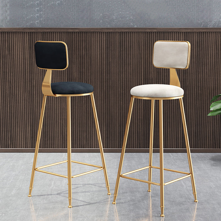 Nordic Backrest Armless Counter Stool Iron Dessert Shop Bar Stool with Pedal and Cushion