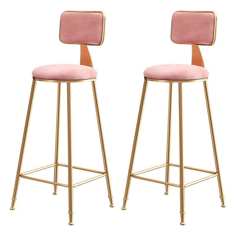 Nordic Backrest Armless Counter Stool Iron Dessert Shop Bar Stool with Pedal and Cushion