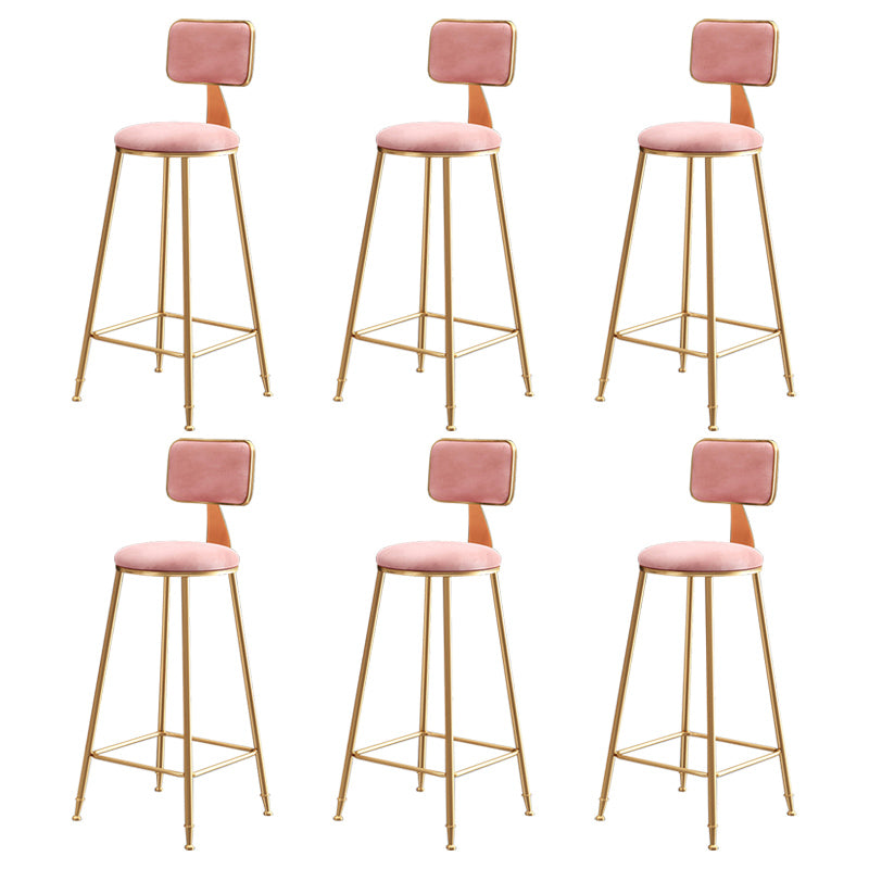 Nordic Backrest Armless Counter Stool Iron Dessert Shop Bar Stool with Pedal and Cushion