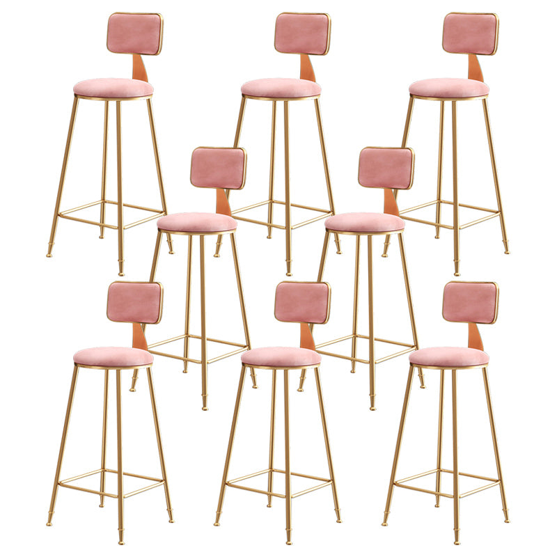 Nordic Backrest Armless Counter Stool Iron Dessert Shop Bar Stool with Pedal and Cushion