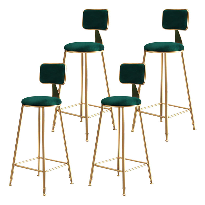 Nordic Backrest Armless Counter Stool Iron Dessert Shop Bar Stool with Pedal and Cushion