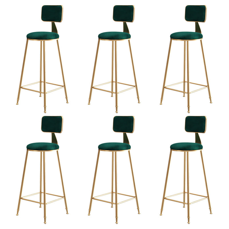 Nordic Backrest Armless Counter Stool Iron Dessert Shop Bar Stool with Pedal and Cushion