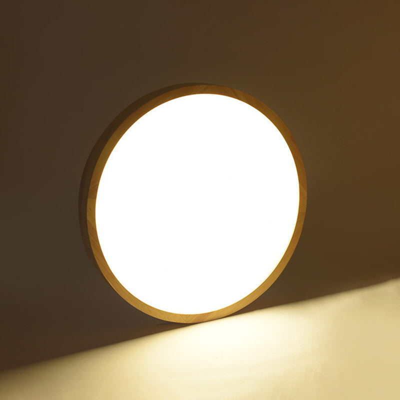Simple Round Flush Mount Light Single Light Wood LED Ceiling Light