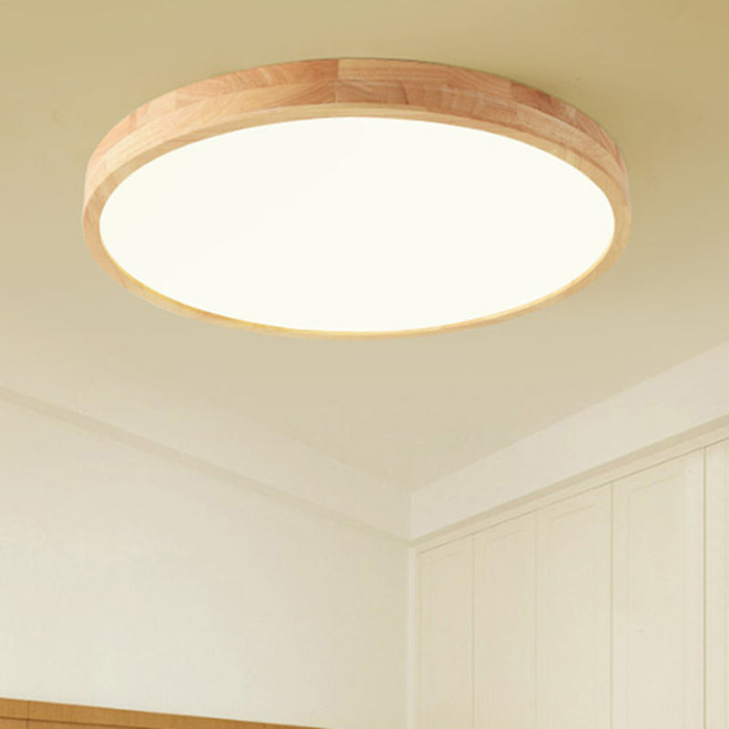 Simple Round Flush Mount Light Single Light Wood LED Ceiling Light