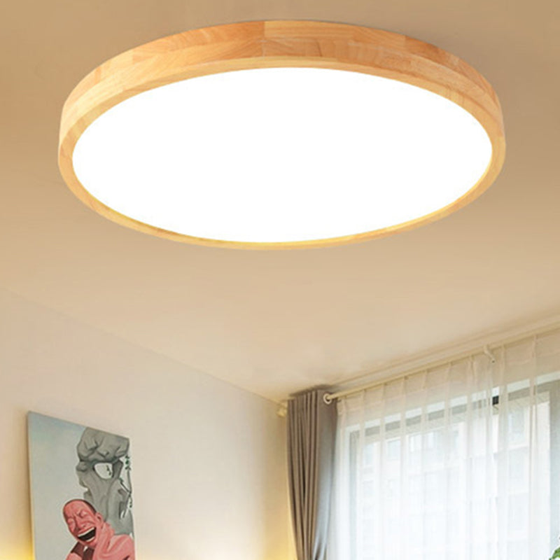 Simple Round Flush Mount Light Single Light Wood LED Ceiling Light
