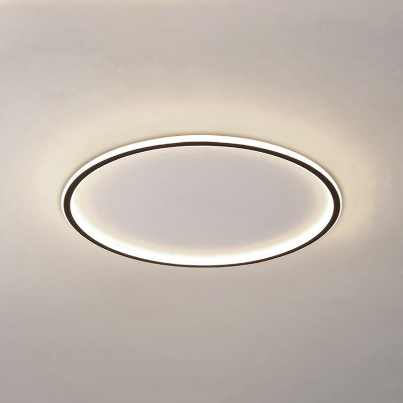 Circle Ceiling Light Modern Aluminum Flush Mount Light for Living Room in Black