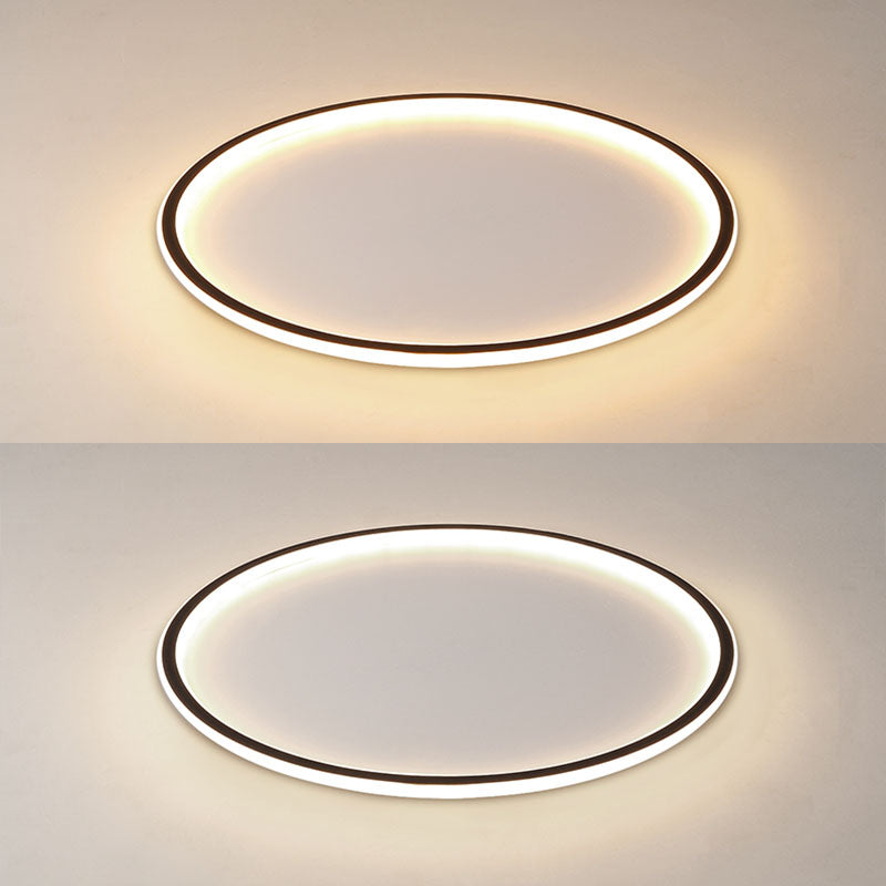Circle Ceiling Light Modern Aluminum Flush Mount Light for Living Room in Black