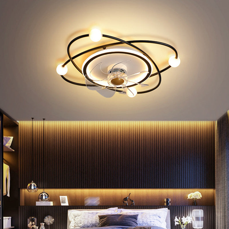 Nordic Style Ceiling Fan Lamp Iron Ceiling Fan Light with ABS Fan Blade for Bedroom