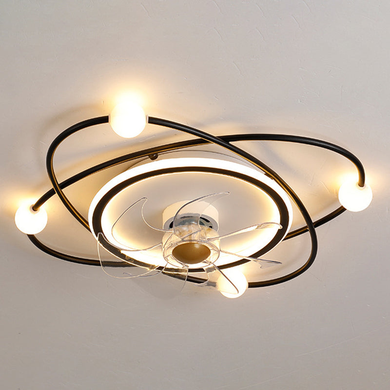 Nordic Style Ceiling Fan Lamp Iron Ceiling Fan Light with ABS Fan Blade for Bedroom
