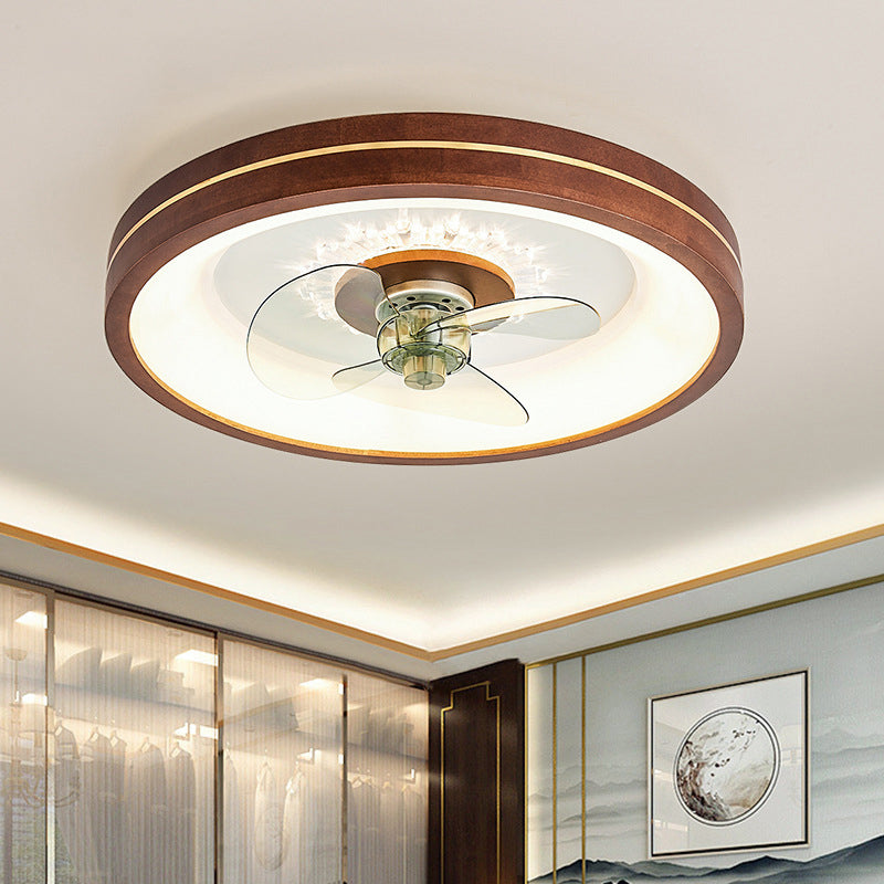 Wooden Ceiling Fan Light LED Ceiling Mount Lamp with Acrylic Shade for Bedroom