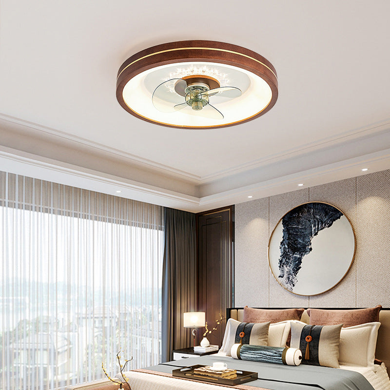 Wooden Ceiling Fan Light LED Ceiling Mount Lamp with Acrylic Shade for Bedroom