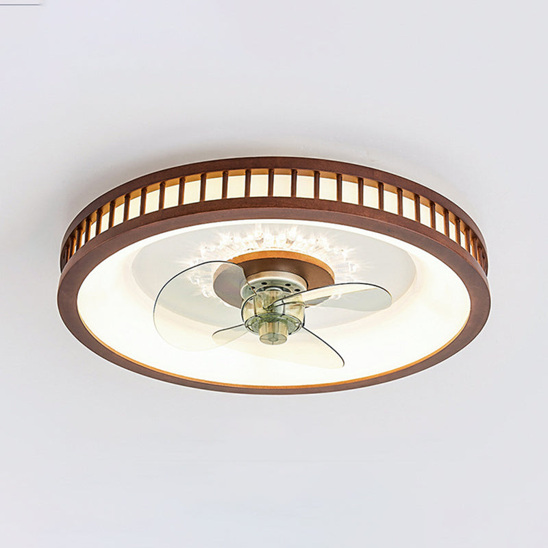 Wooden Ceiling Fan Light LED Ceiling Mount Lamp with Acrylic Shade for Bedroom