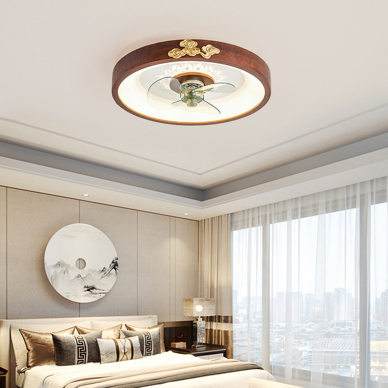 Wooden Ceiling Fan Light LED Ceiling Mount Lamp with Acrylic Shade for Bedroom