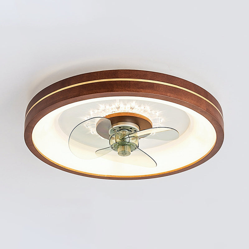 Wooden Ceiling Fan Light LED Ceiling Mount Lamp with Acrylic Shade for Bedroom