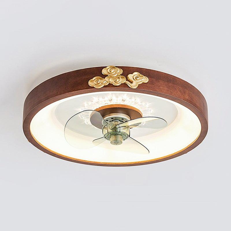 Wooden Ceiling Fan Light LED Ceiling Mount Lamp with Acrylic Shade for Bedroom