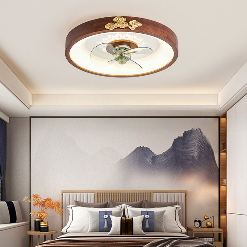 Wooden Ceiling Fan Light LED Ceiling Mount Lamp with Acrylic Shade for Bedroom
