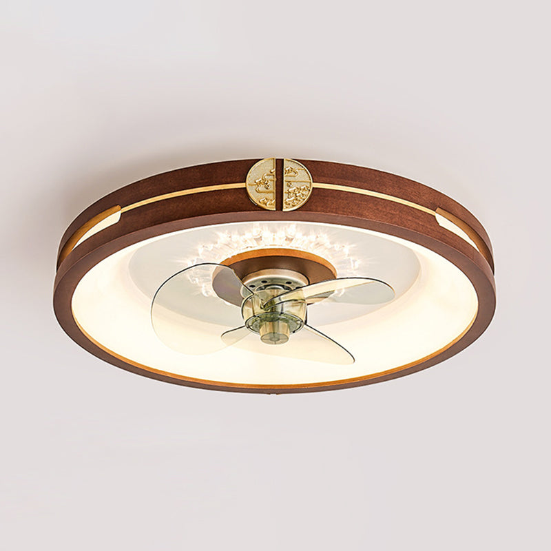 Wooden Ceiling Fan Light LED Ceiling Mount Lamp with Acrylic Shade for Bedroom
