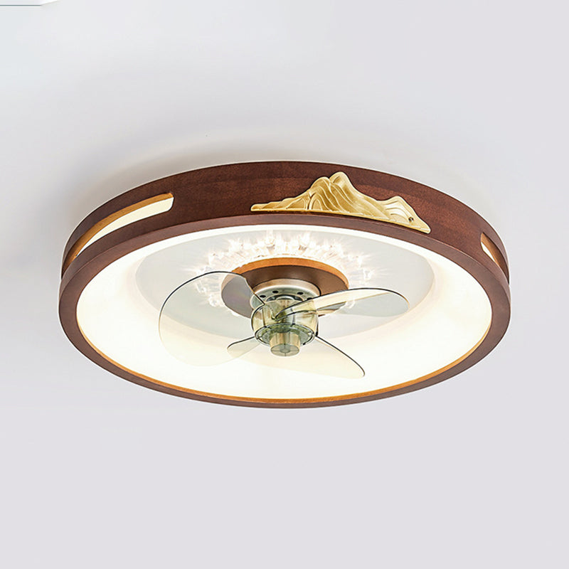 Wooden Ceiling Fan Light LED Ceiling Mount Lamp with Acrylic Shade for Bedroom