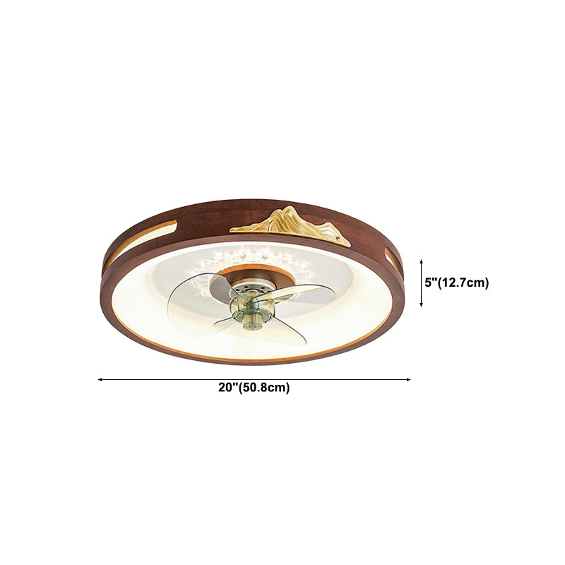 Wooden Ceiling Fan Light LED Ceiling Mount Lamp with Acrylic Shade for Bedroom