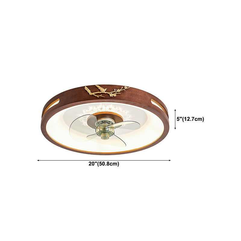 Wooden Ceiling Fan Light LED Ceiling Mount Lamp with Acrylic Shade for Bedroom