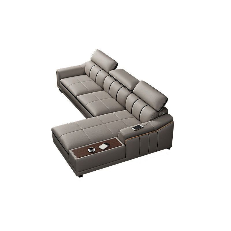 Scandinavian Light-grey High Back Sloped Arm Sectional with Wear-resisting