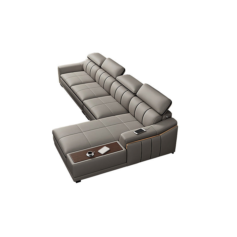 Scandinavian Light-grey High Back Sloped Arm Sectional with Wear-resisting