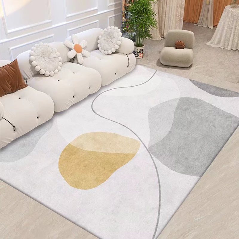 Brown Plaid Rug Polyester Simple Rug Non-Slip Backing Rug for Living Room