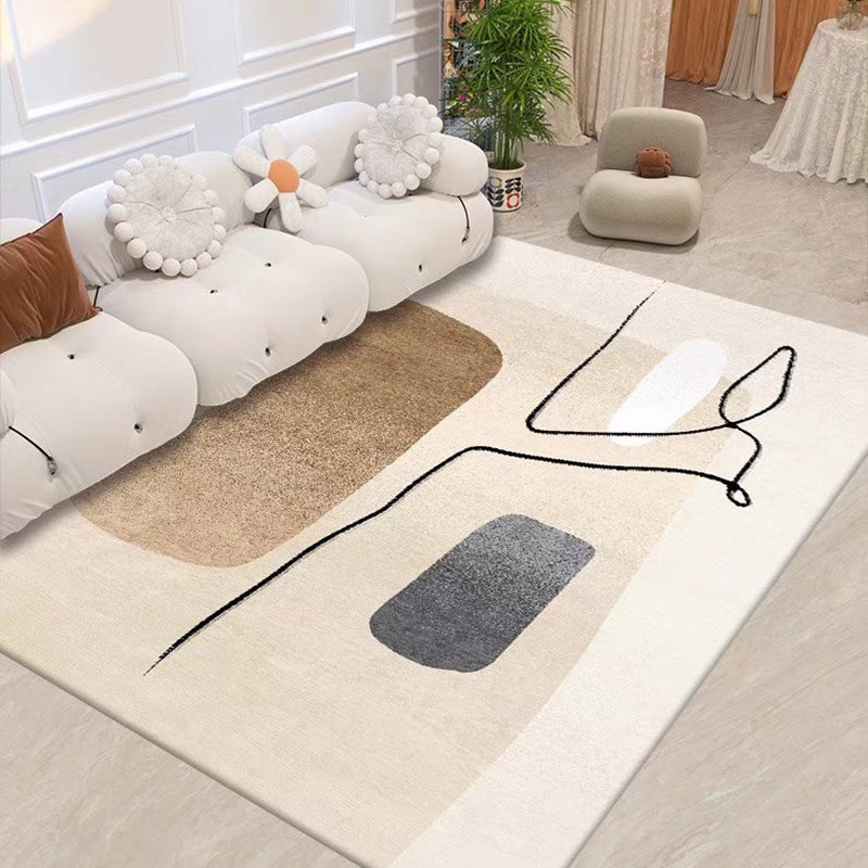 Brown Plaid Rug Polyester Simple Rug Non-Slip Backing Rug for Living Room