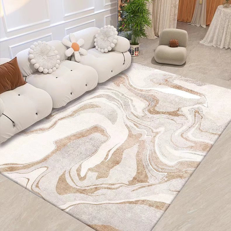 Brown Plaid Rug Polyester Simple Rug Non-Slip Backing Rug for Living Room