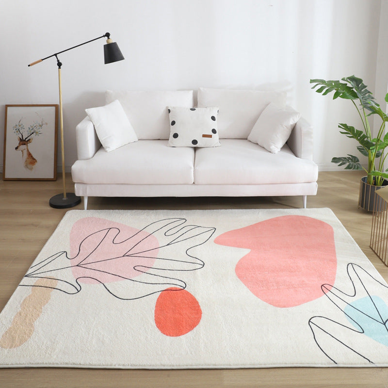 Pink Nordic Rug Polyester Irregular Color Block Rug Washable Rug for Living Room