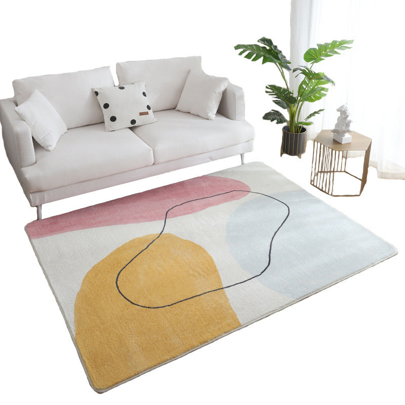 Pink Nordic Rug Polyester Irregular Color Block Rug Washable Rug for Living Room