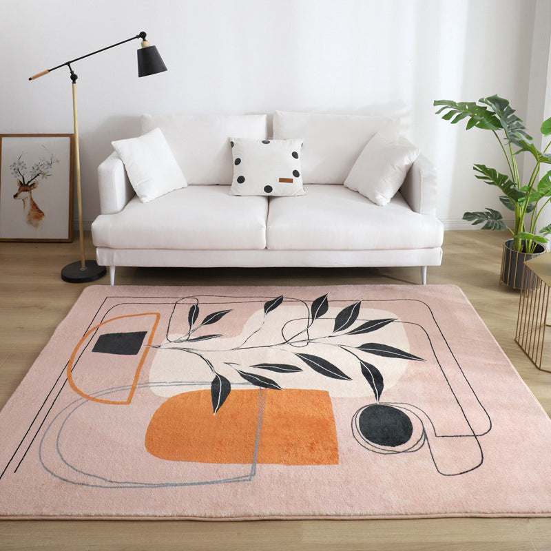 Pink Nordic Rug Polyester Irregular Color Block Rug Washable Rug for Living Room