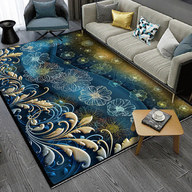 Green Graphic Rug Polyester Magnificent Rug Washable Rug for Living Room