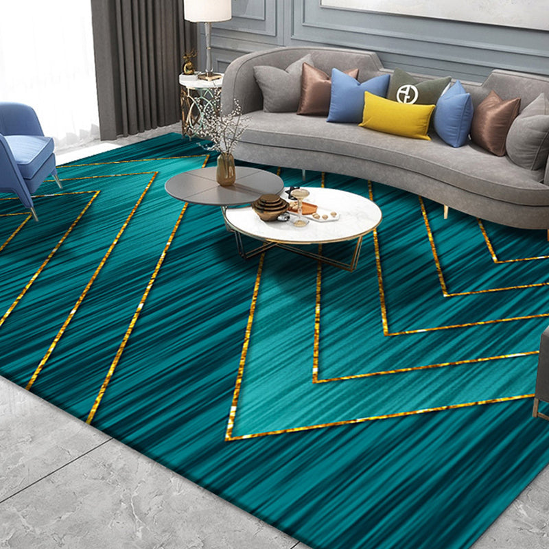 Green Graphic Rug Polyester Magnificent Rug Washable Rug for Living Room