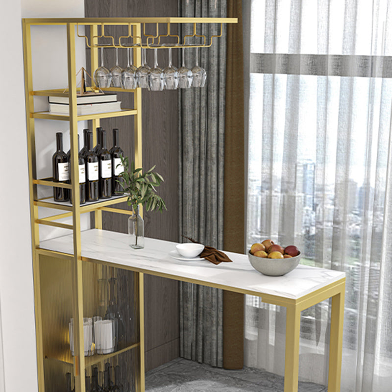 Glam Style Bar Table 42-inch Height Stone Top Pub Table with Cupboard