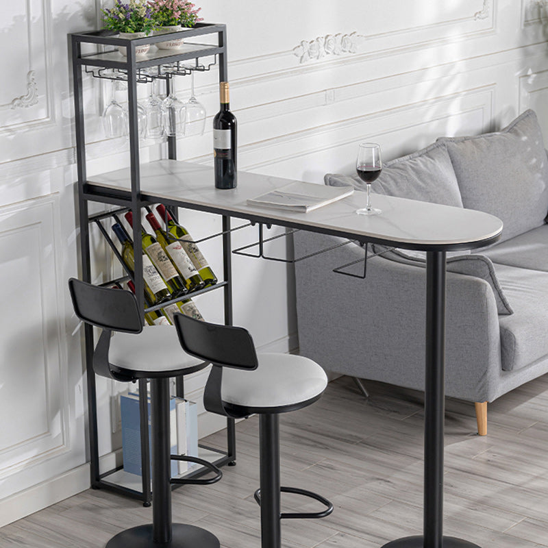 Glam Style Storage Bar Table 42-inch Height Stone Top Pub Table
