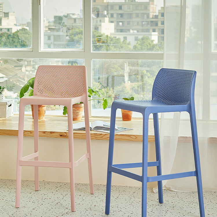 Modern Backrest Armless Counter Stool Plastic Hollowed Cafe Bar Stool with 4 Legs