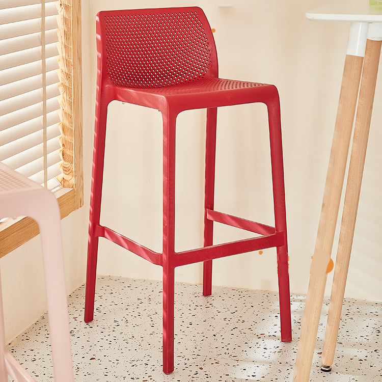 Modern Backrest Armless Counter Stool Plastic Hollowed Cafe Bar Stool with 4 Legs