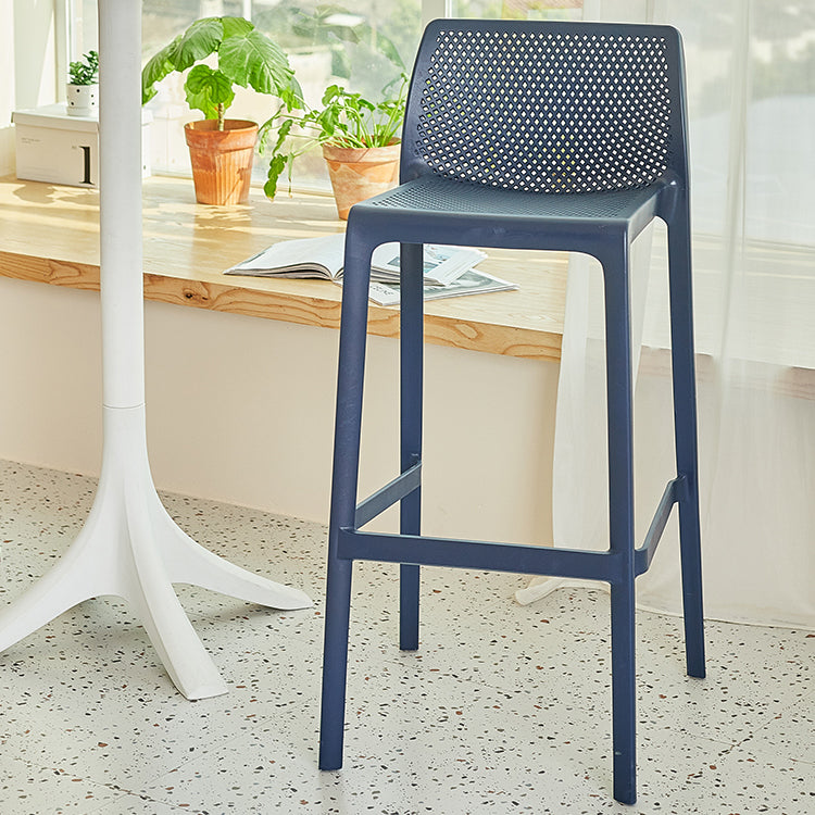 Modern Backrest Armless Counter Stool Plastic Hollowed Cafe Bar Stool with 4 Legs