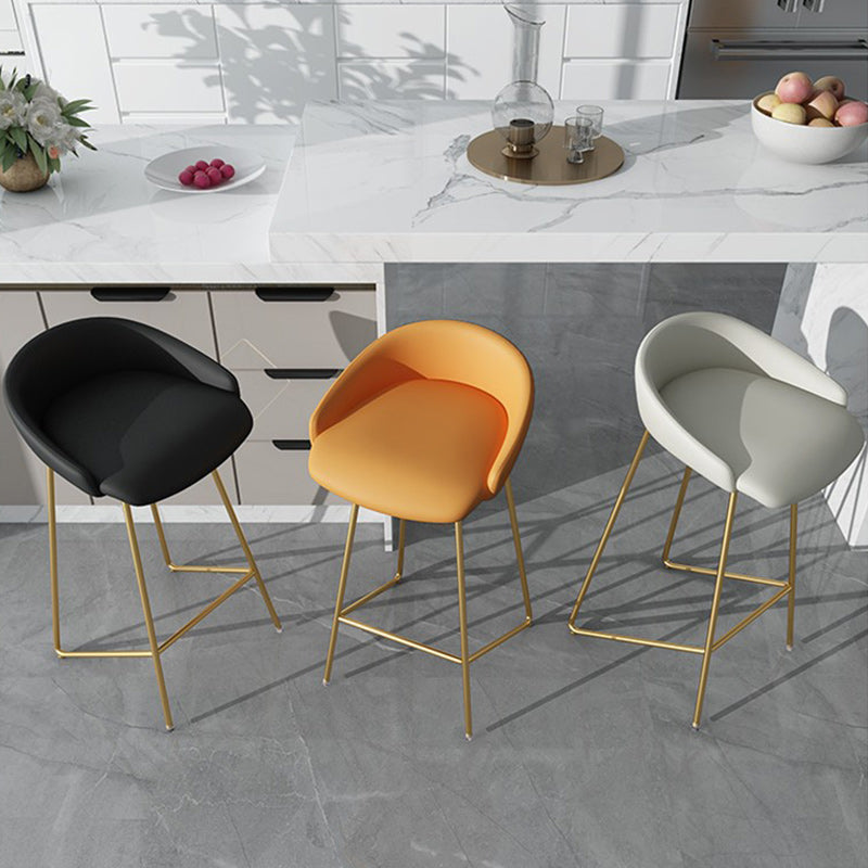 Modern Backrest Armless Counter Stool Iron Bar Stool with Leather Cushion