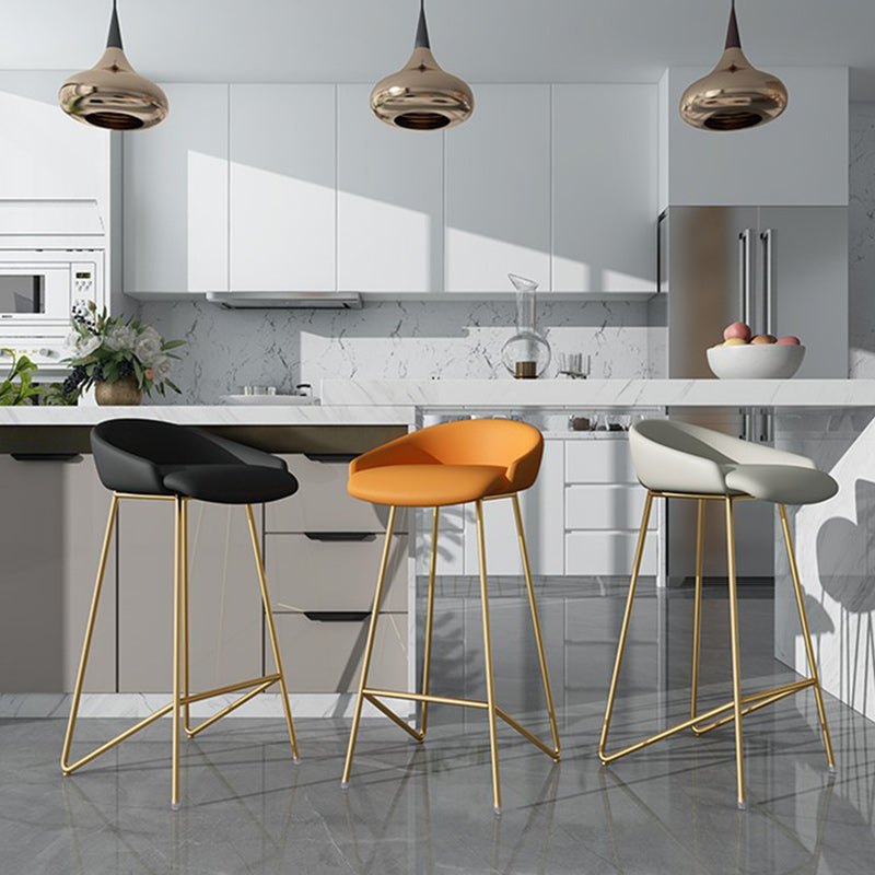 Modern Backrest Armless Counter Stool Iron Bar Stool with Leather Cushion