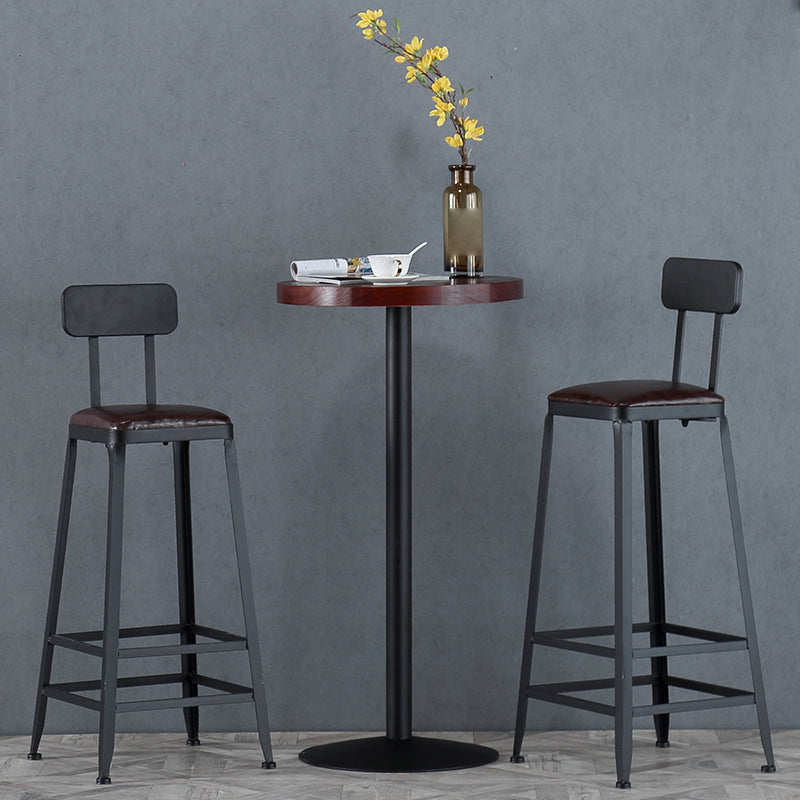 Industrial Leather Top Barstool Black 4 Legs Bar Stool for Indoor