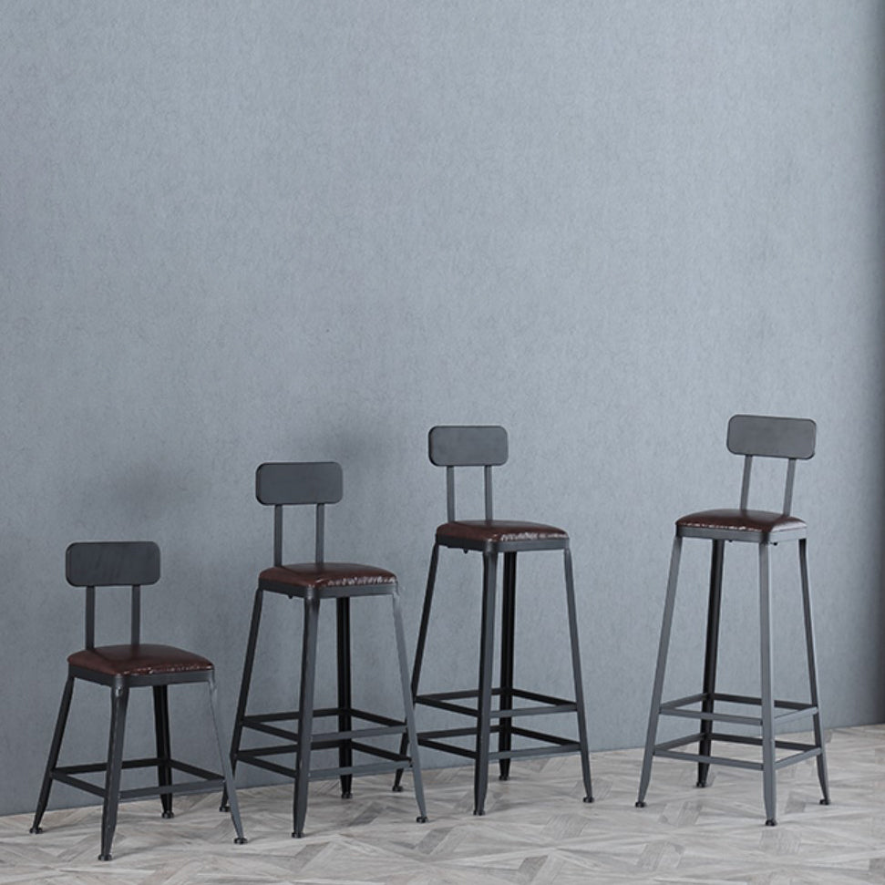 Industrial Leather Top Barstool Black 4 Legs Bar Stool for Indoor