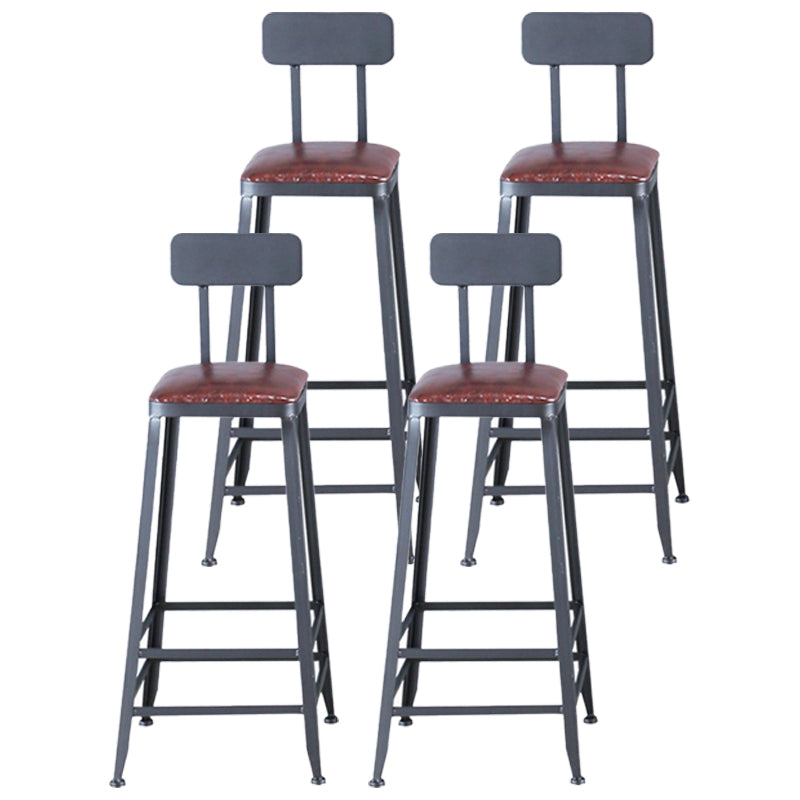 Industrial Leather Top Barstool Black 4 Legs Bar Stool for Indoor