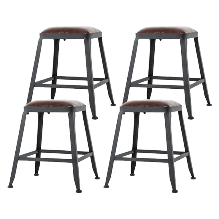 Industrial Leather Top Barstool Black 4 Legs Bar Stool for Indoor
