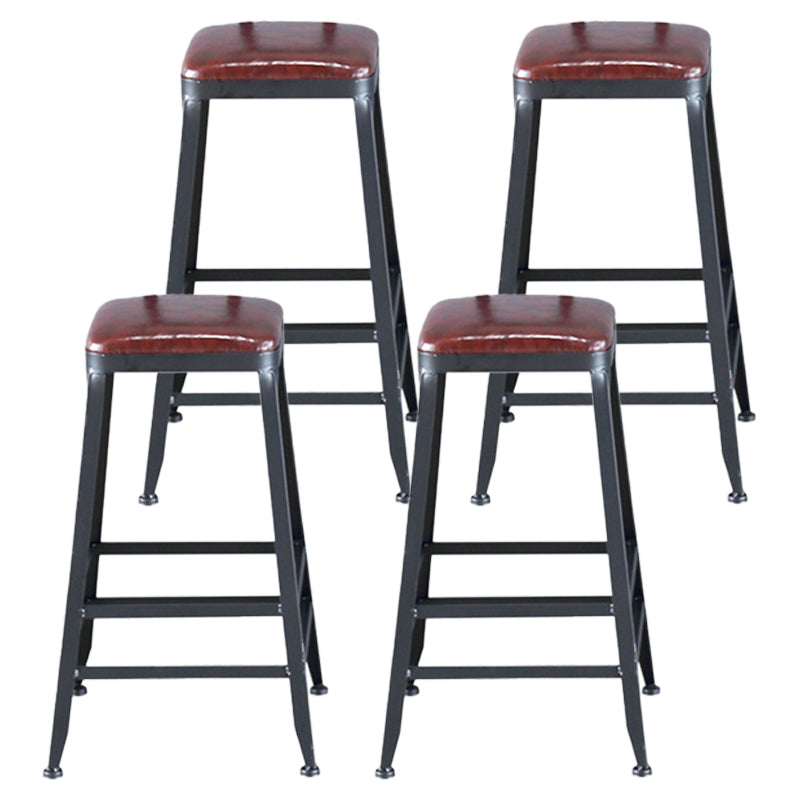 Industrial Leather Top Barstool Black 4 Legs Bar Stool for Indoor