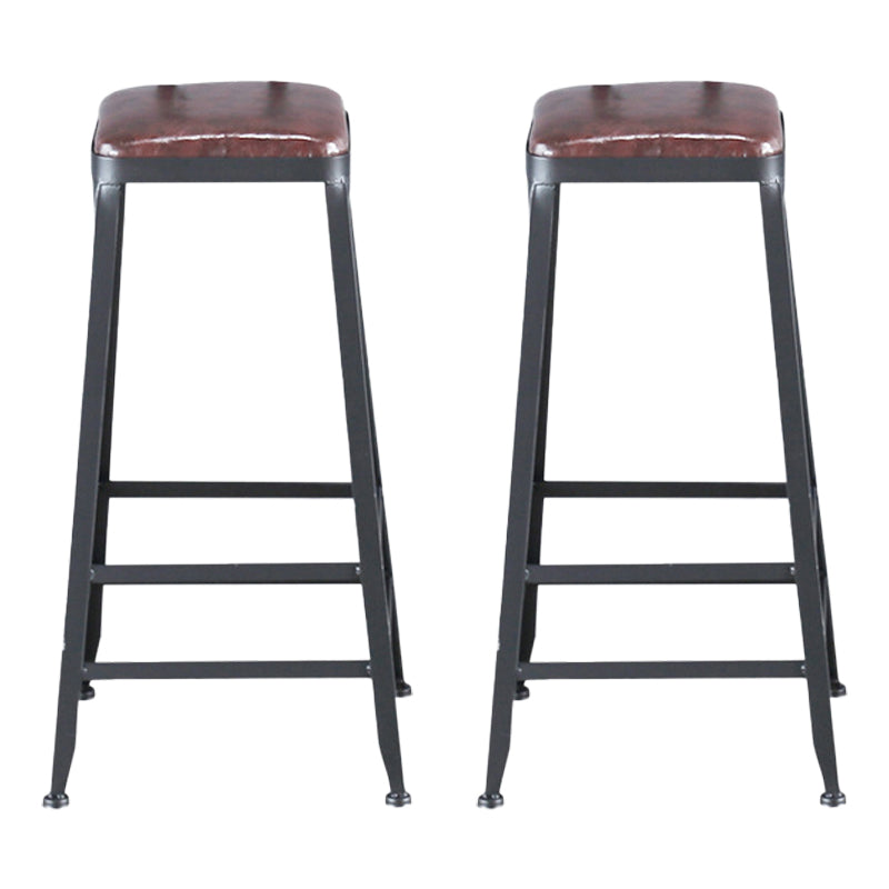 Industrial Leather Top Barstool Black 4 Legs Bar Stool for Indoor