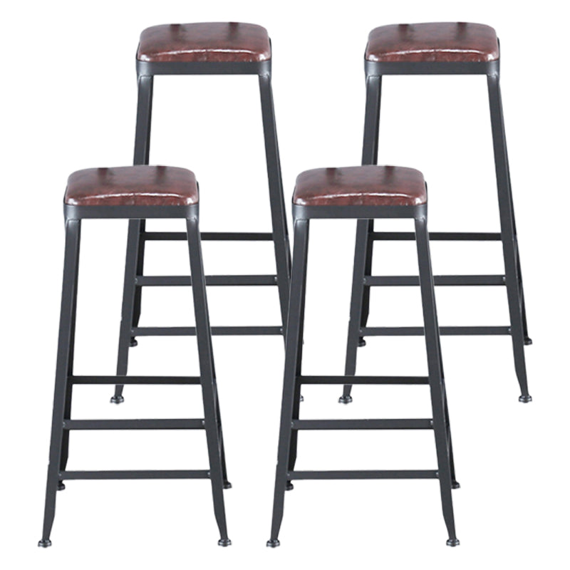 Industrial Leather Top Barstool Black 4 Legs Bar Stool for Indoor